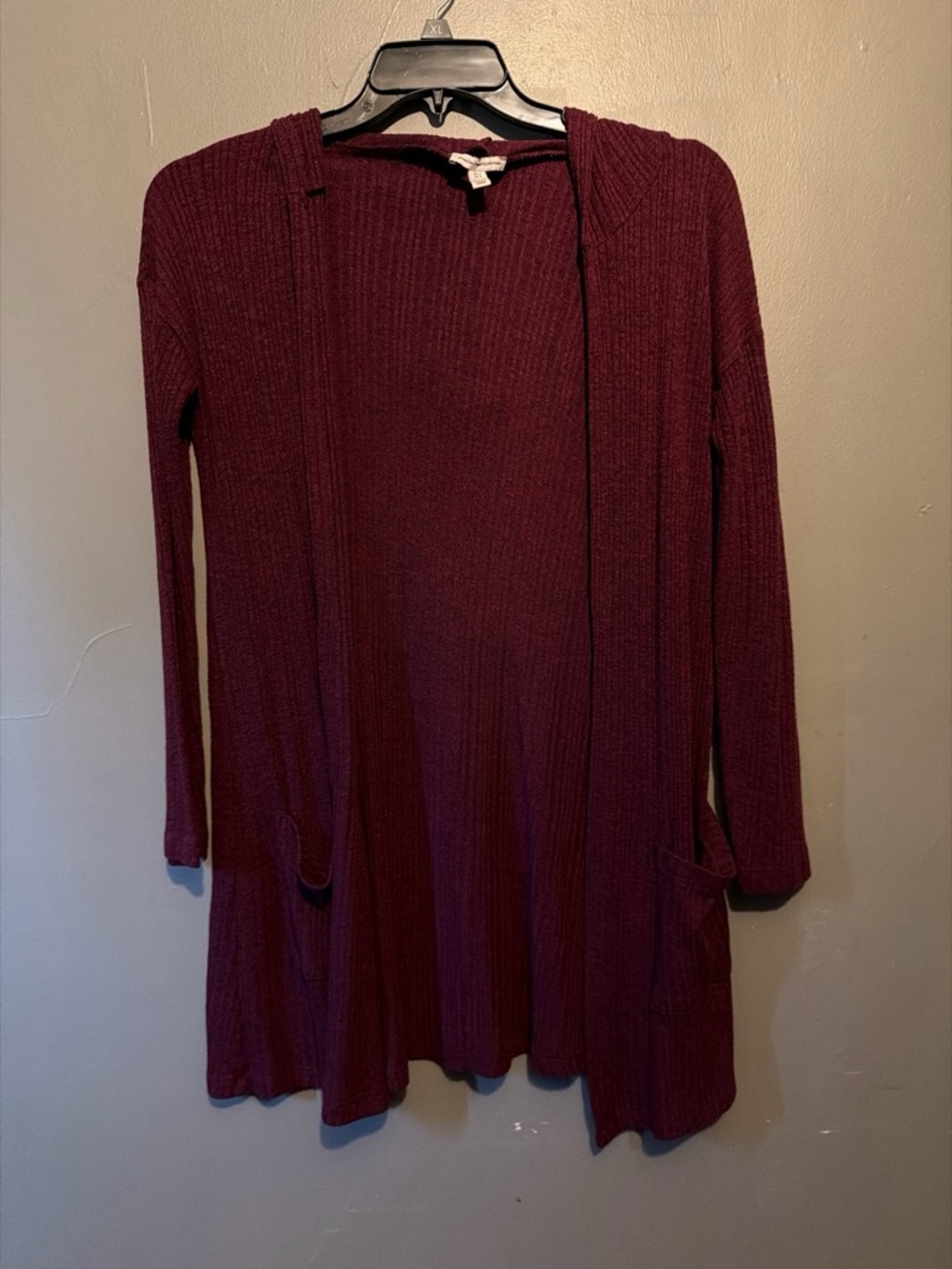 Women’s Open-Front Ribbed Cardigan Dress - Wine